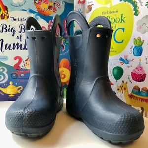 CROCS Pull-On Handle Rain Boots Toddler Size 9 Navy Blue